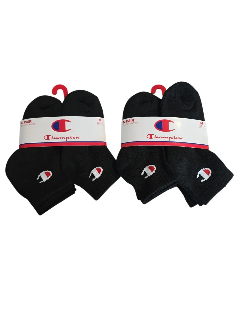 Champion Youth Quarter Socks 12 Pair Black Size M 7-9 Cushioned NWT